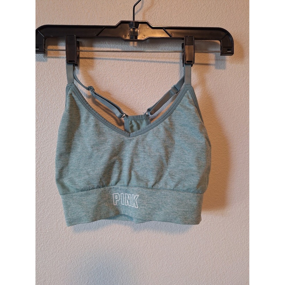 Victoria's Secret PINK Ultimate Sports Bra Heathered Green Adjustable Straps M